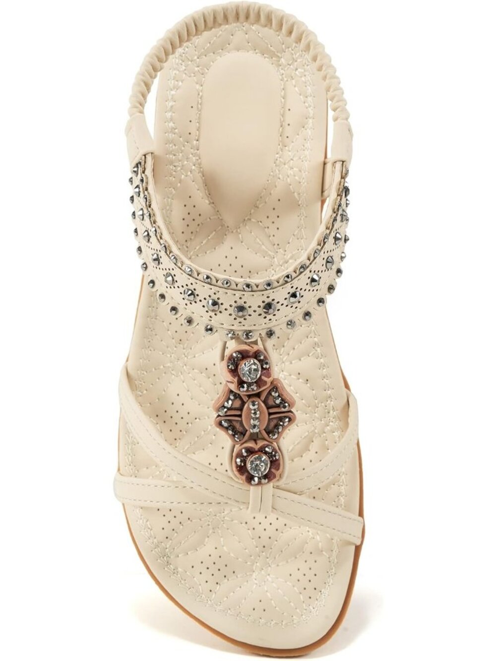Women's Beige Leather Sandals Comfort Walking with Non Slip Casual Summer Shoes